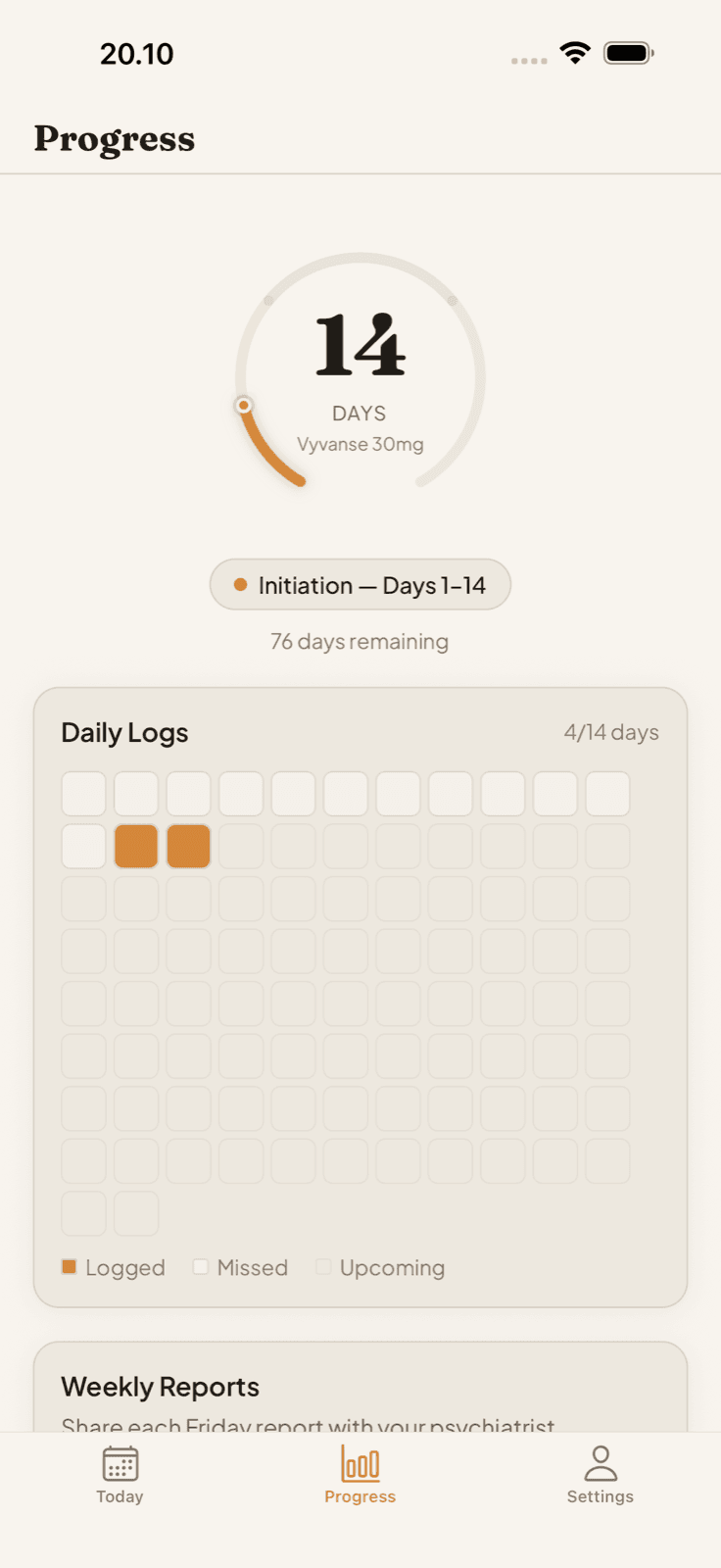 Calibrate app progress interface